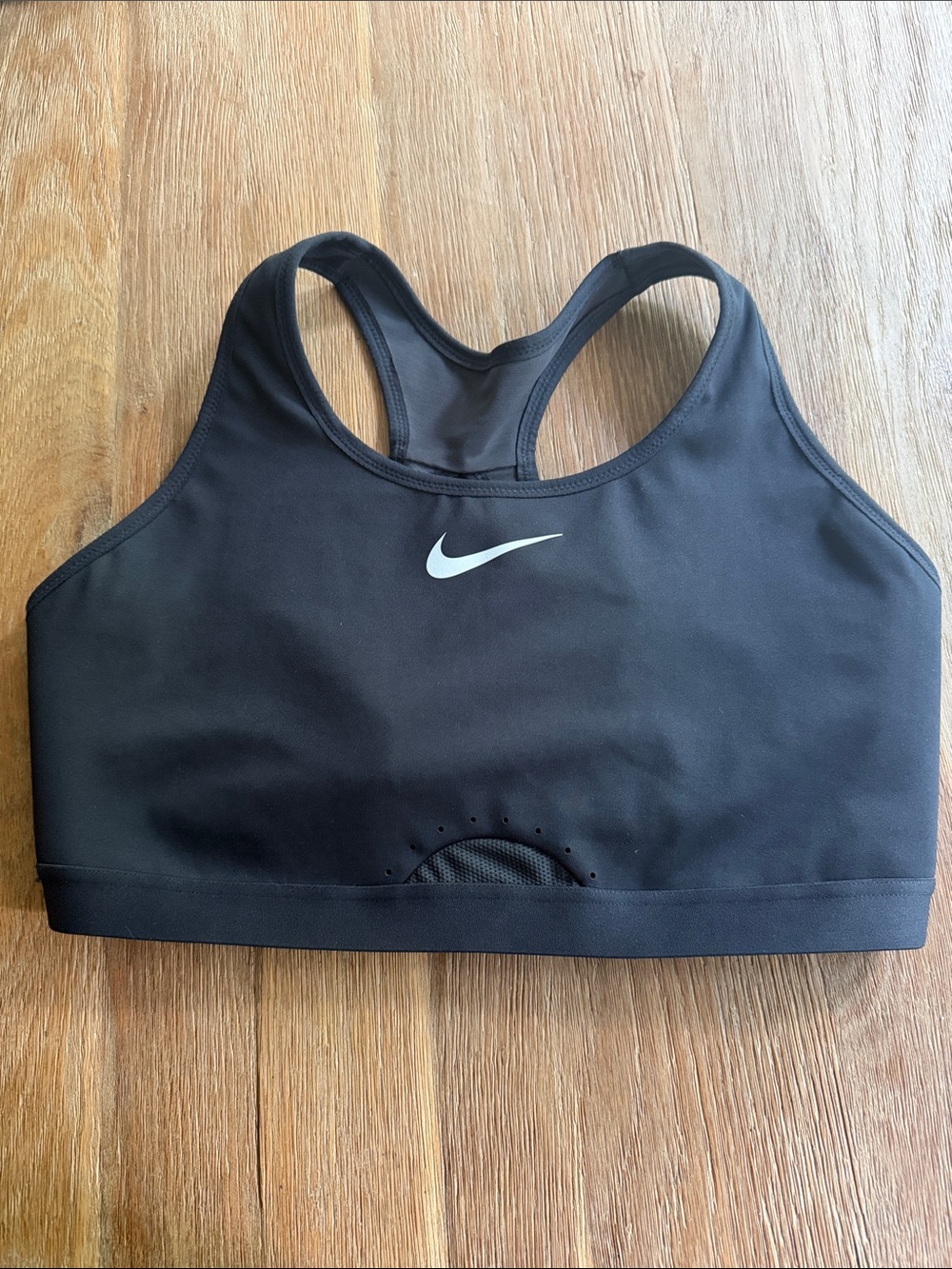 Nike Black Racerback Performance Sports Bra with White Swoosh L